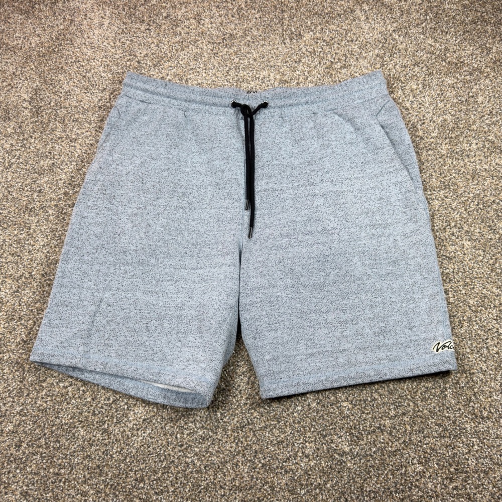 Volcom Mens XL Gray Heather Fleece Knit Shorts Elastic Waist Drawstring Casual